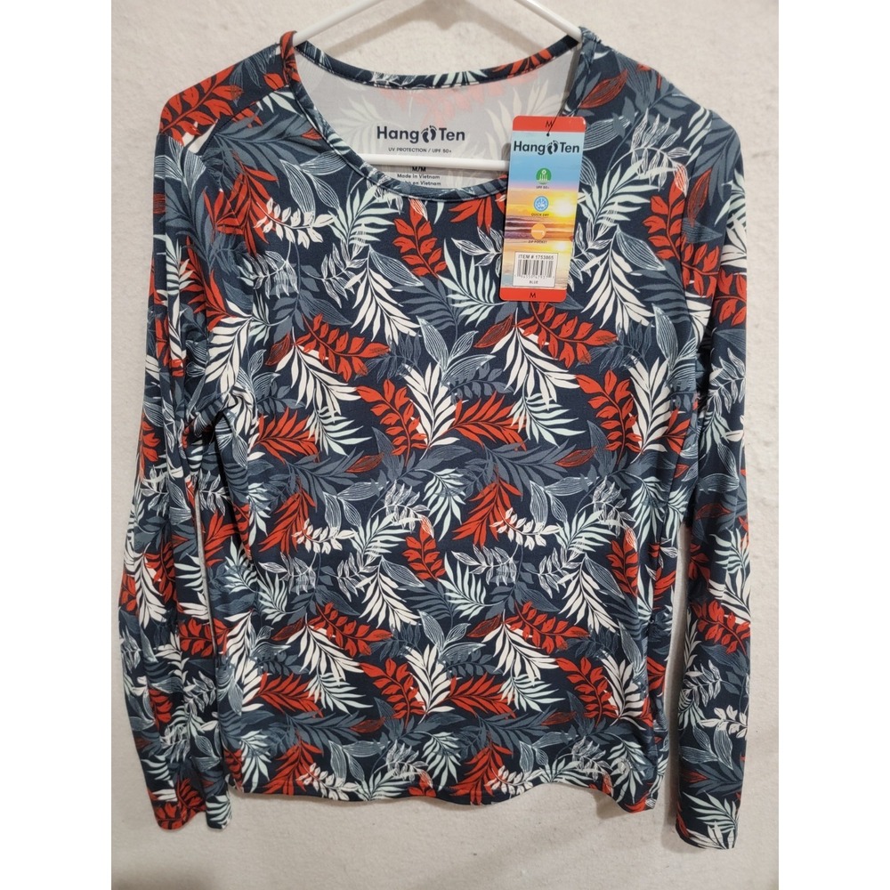 Hang Ten Women's Rash Guard M Long Sleeve Sun Shirt UPF 50+ Tropical Blue NWT